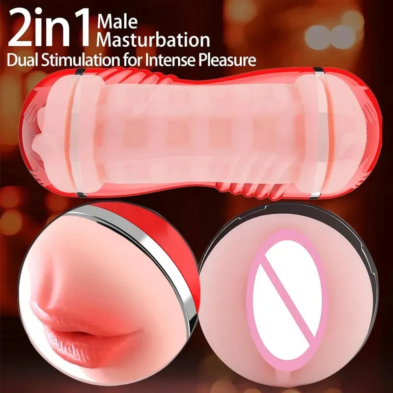 2 IN 1 Realistico Artificiale Della Vagina per Gli Uomini Tazza del Masturbatore Gola Profonda Pompino Massaggiatore Figa Tascabile Pene Erotico Giocattoli Del Sesso Per Adulti