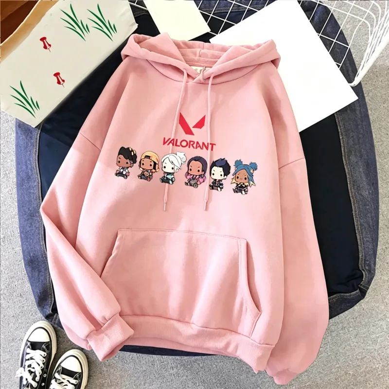 Hoodie Katun Pria Gambar Cetak 2D Anime Valorant Pulover Ukuran Besar Kasual Kaus Fashion Jalanan Populer Pakaian Pria Tren