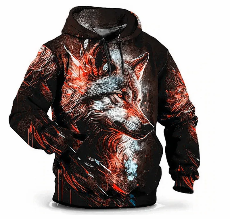 Moda wzór wilka męskie bluzy z kapturem z długim rękawem Street Hip Hop 3d nadruk zwierzęcy bluzy z kapturem 6XL Plus rozmiar codzienna bluza z kapturem