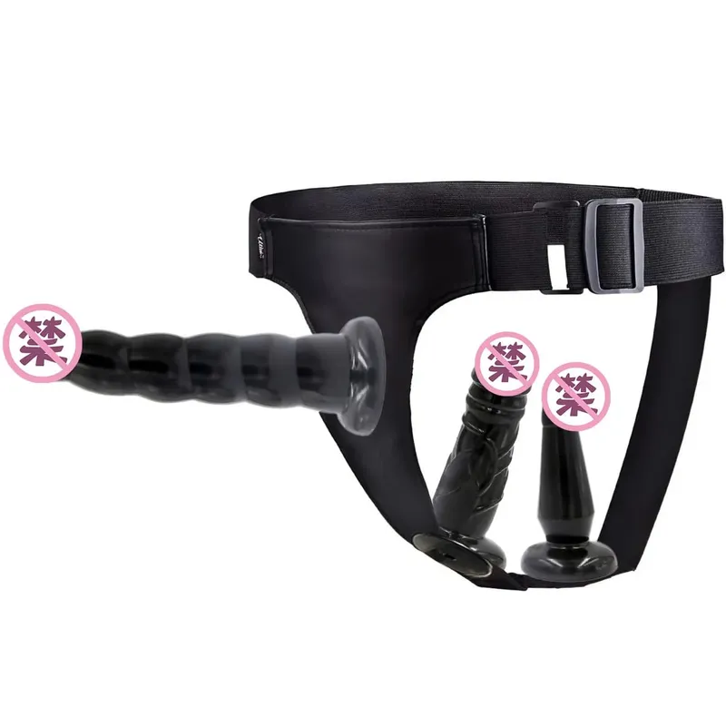 Factory Direct Triple - Prong Lesbian Strap - on: Leather Pants Wear with Realistic Dildos Adult Erotic Wholesale Sex Toys