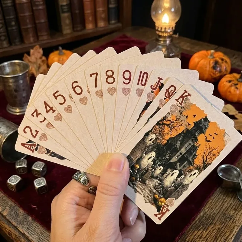 55pcs Vintage Halloween Playing Cards Deck Spooky Pumpkin Skeleton Poker Cards Dark Gothic Board Game Family Party Prop Gift