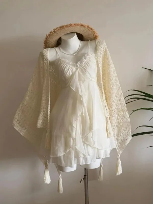 2026 Vrouw Japanse Zoete Kant Bloem Y2k Esthetische Bandage Grunge Jurken Harajuku Mouwloze Patchwork Vintage Jurk Chic