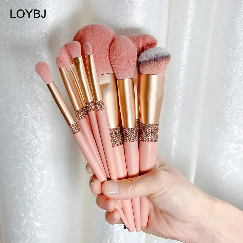 10pcs Diamond Makeup Brushes Set Cosmetics Blending Tool Powder Foundation Blush Highlight Eyeshadow Eyebrow Eyelash Brush — image 6