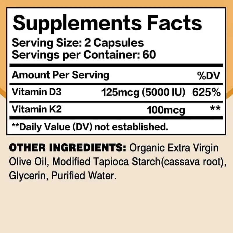 Vitamin D3 + K2 - Immunity Strong Bones Heart Health Joint Health Muscle - Promotes Calcium Absorption Supplement — image 2