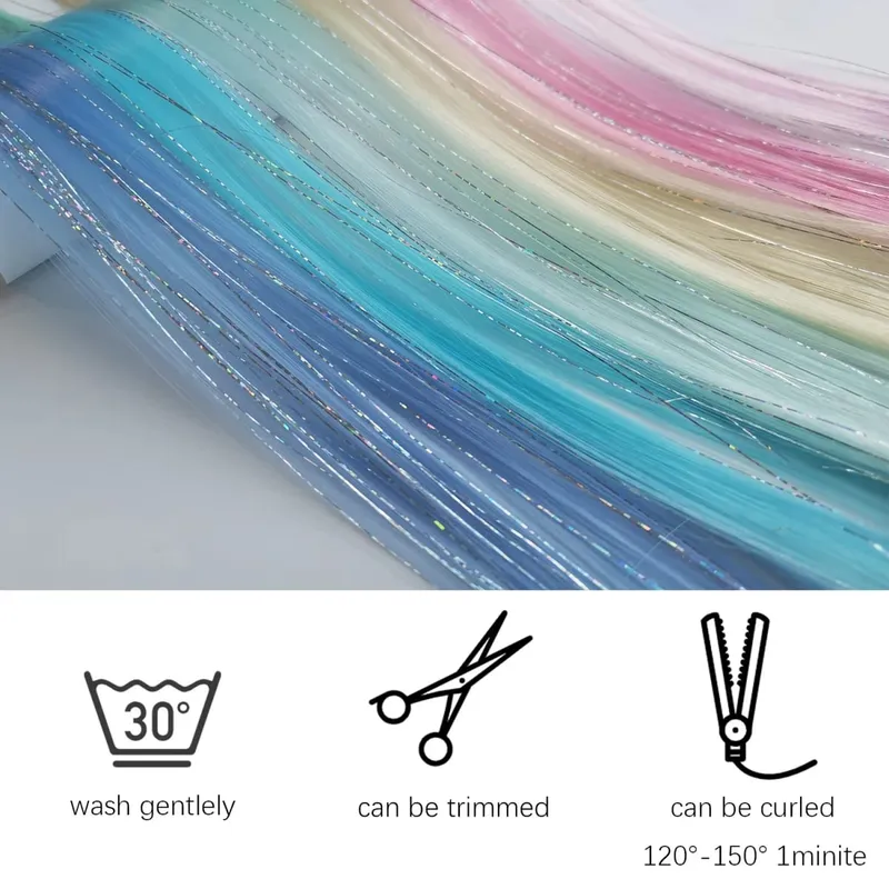 Multicolor Clip in Hair Extensions Mix tinsels Colored Hair Extensions 2 in 1 Rainbow Hair with Silver Tinsels for Kids Girls — image 5