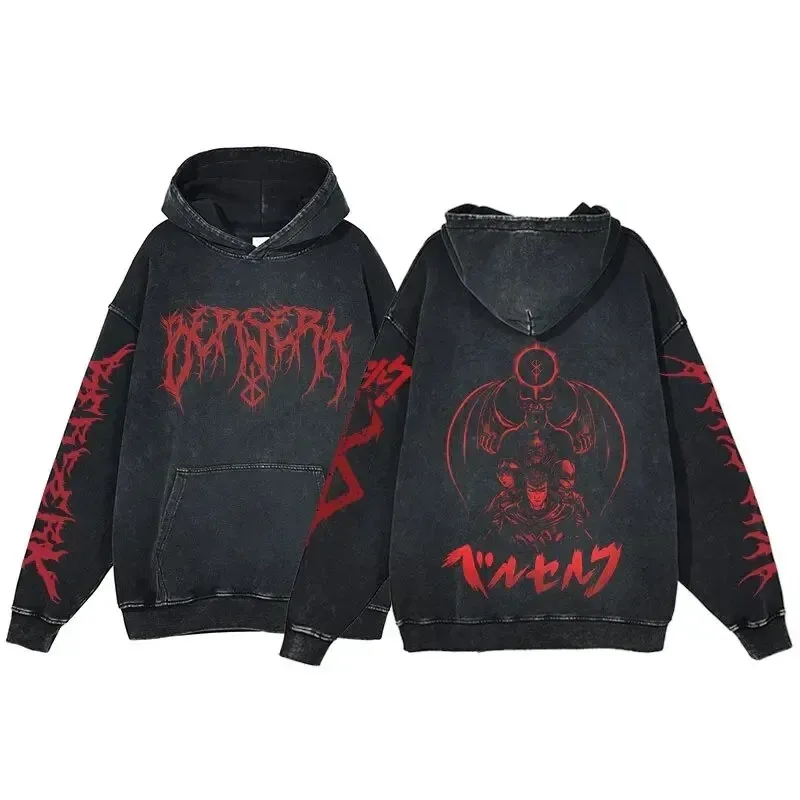 HAI Customizable Retro Washed Hoodies 100% Cotton Tops Black Acid Vintage Hooded Sweatshirts Oversize Hip Hop Male Pullover