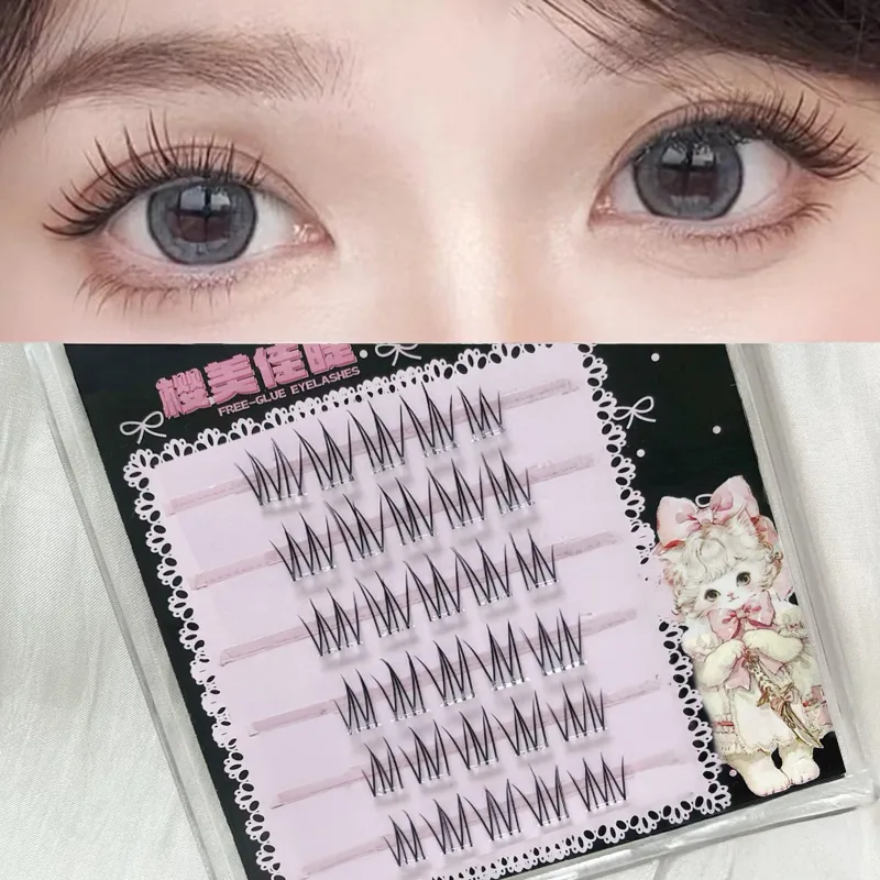 Glue-free Natural Korean False Eyelashes Clusters 6/10/20 Rows Curling Girl Group Eyelash Extension Perfect Daily Eye Makeup