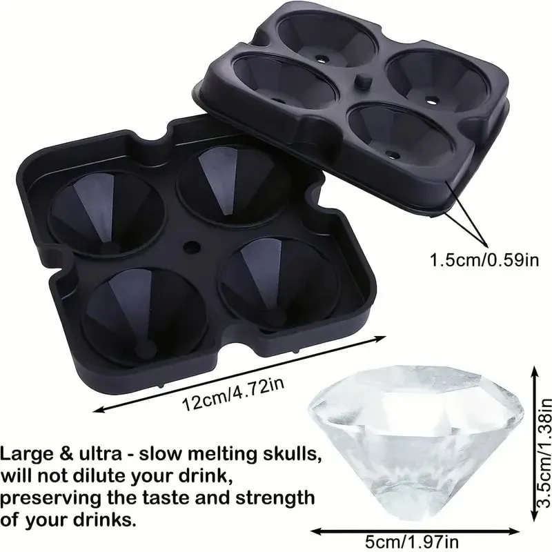 Silicone Ice Cube Mold Tray With Lid Diamond Skull Ball Shape Ice Maker Easy Release For Whisky Cocktail Kitchen Accessorie