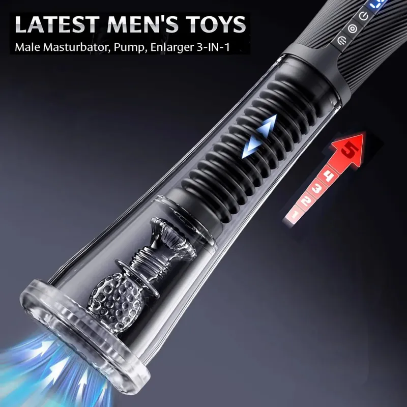 Automatické mužské masturbátory Penis Pumpa Sex Machine Stroker Vakuová pumpa Sexuální hračky pro dospělé pro muže 5 úrovní sání 6 tréninkových režimů