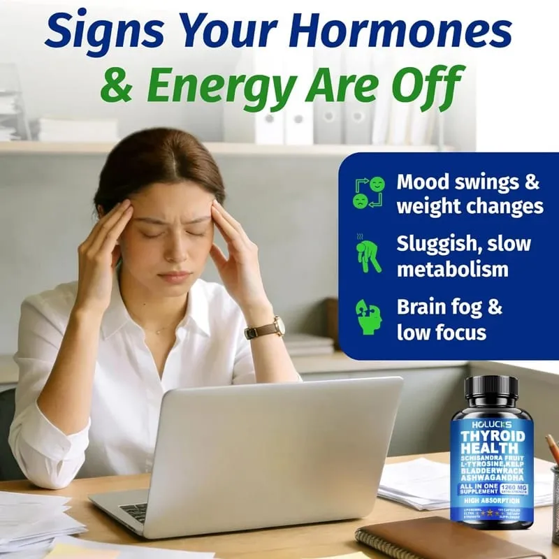 Organic Thyroid Function Support Capsules with L-Tyrosine Kelp for Immune System Metabolism Daily Energy & Mental Focus