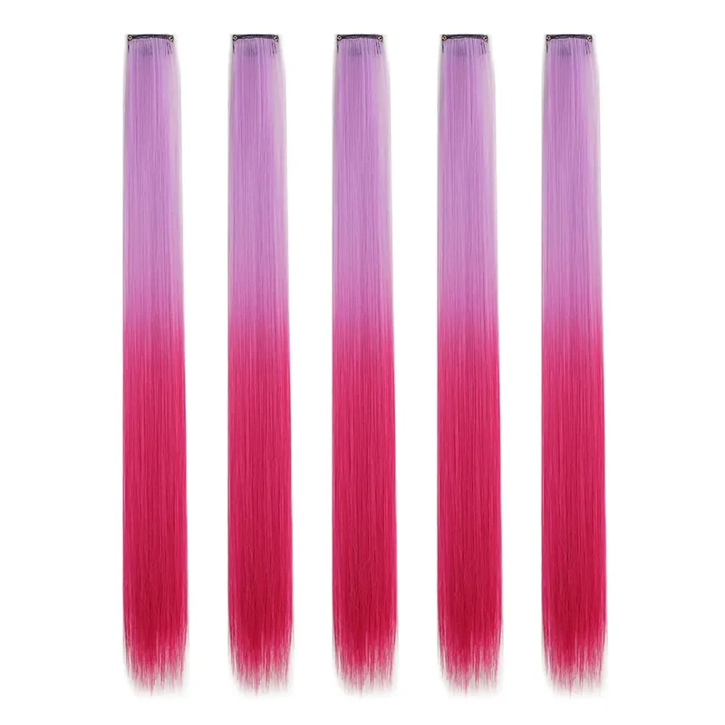 5PCS/set Clip in Hair Extensions Synthetic Hairpieces Colored Party Highlights for Girls 18 inches Multi-colors Straight Hair