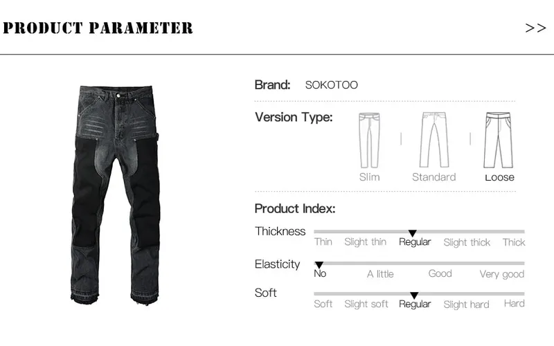 Men Patch Cargo Denim Jeans Streetwear Rivet Released Hem Patchwork Pants Button Fly Loose Straight Cotton Trousers