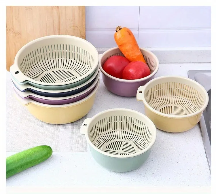 Kitchen Fruit Tray Removable Double Layer Fruit And Vegetable Basin Draining Basket Creative Household Rotating Washing Basket