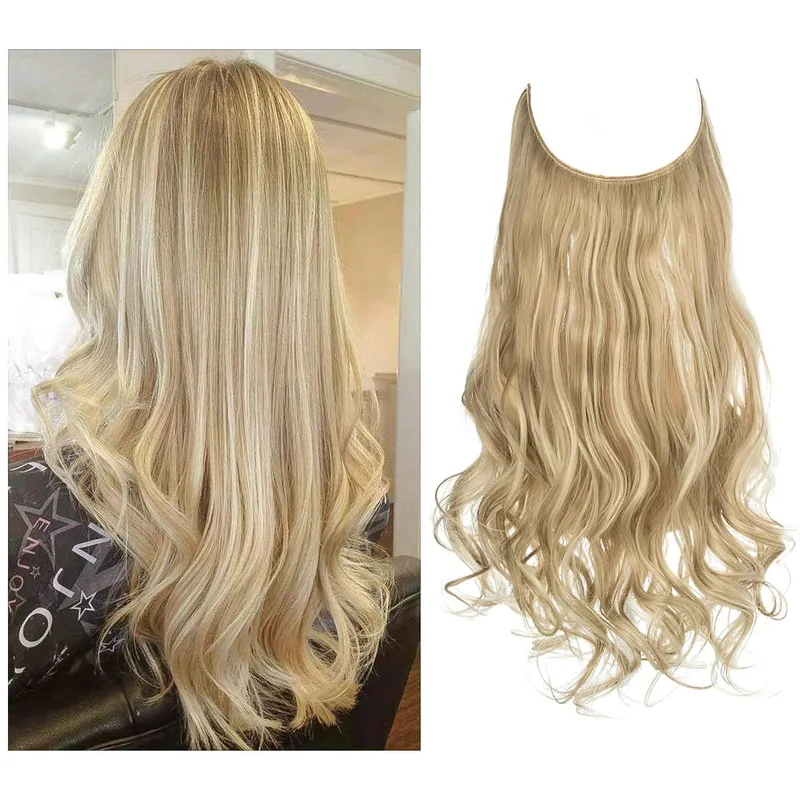 Nice Premium Synthetic Invisible Wire With Clip In Hair Extensions Daily Use Hairpieces Long Brown Natural Wavy Fake Hair piece