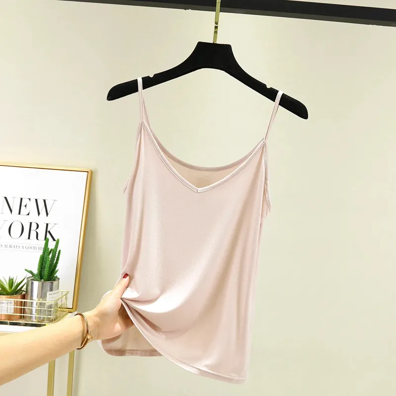 Spaghetti Strap tops Women Halter V Neck Camis Tank Solid color basic sleeveless Camisole Top