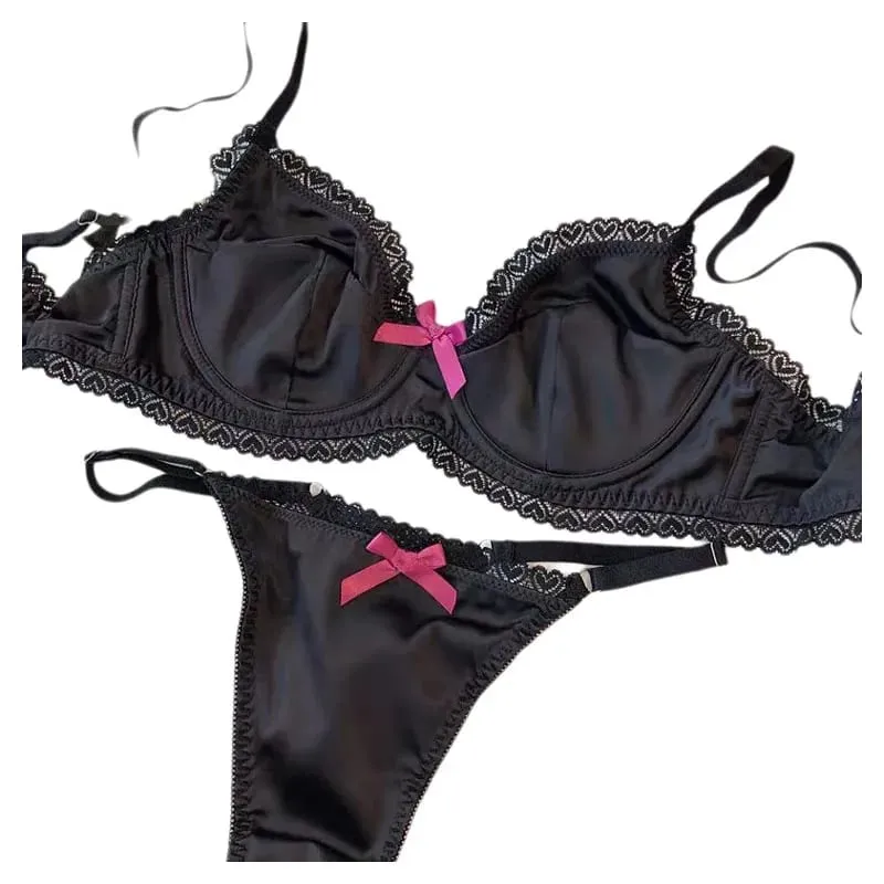 Set di biancheria intima da donna Set di reggiseno push-up in pizzo sexy di seta ghiacciata Set di biancheria intima e slip traspiranti raccolti in primavera estiva