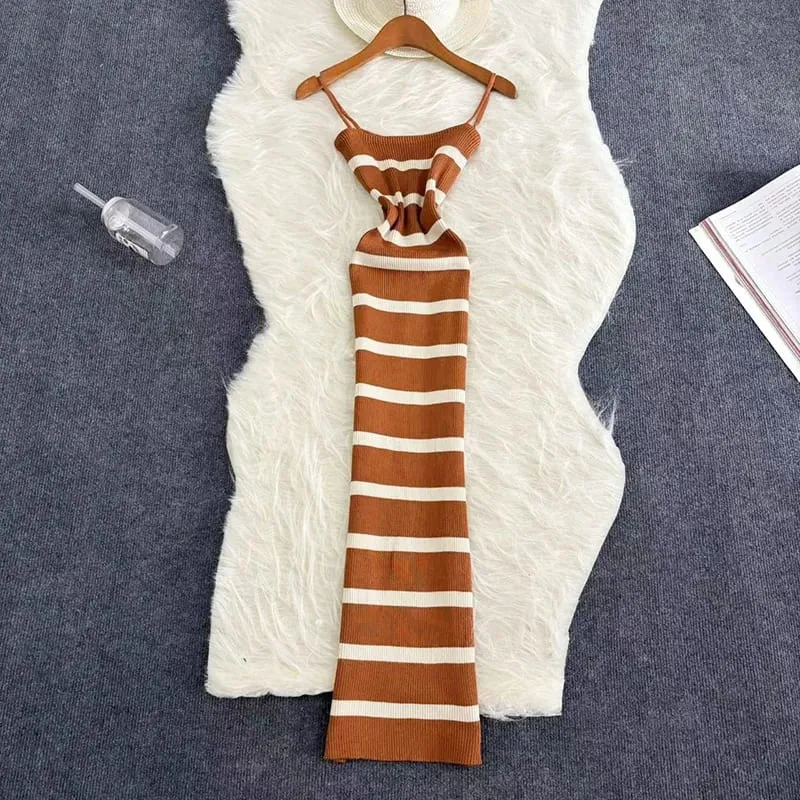 קיץ פס אלסטי Bodycon רצועת שמלת 2024 סקסית חוף שמלת קיץ נשים מקרית עיפרון דק Vestidos מקסי שמלה ארוכה