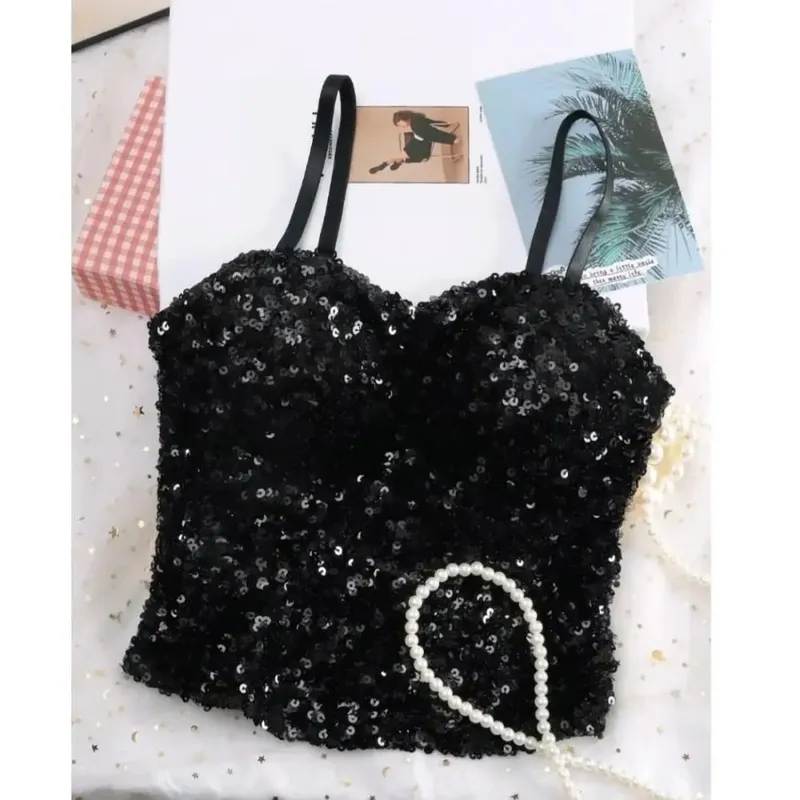 Shiny Sequin Sequin One-Piece Tank Top Fixed Wrap Chest High Elasticity Backless Vest Underwear Short Base Layer Vest Top Summer — image 6