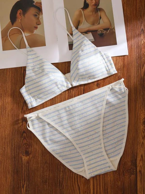 Women Front Closure Bra Set Summer Thin Light Cotton French Triangle Cup Backless Beauty Back Lingerie Suit For Small Chest S-XL
