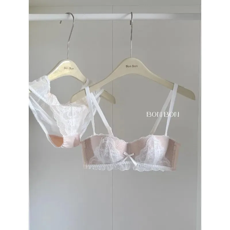 Women's French Lace Bra & Briefs Set Sexy Semi Cup Push Up Small Bust Support Enhance Comfort Lightweight Bralette Free Shipping — image 3