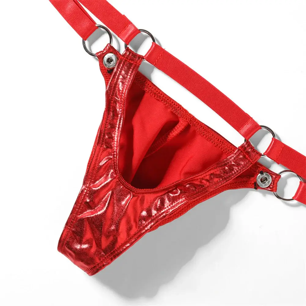 1pc masculino couro de patente g-string sexy tanga v-back baixo anel ascensão t-back bulge bolsa lingerie roupa interior gay sissy quente clubwear