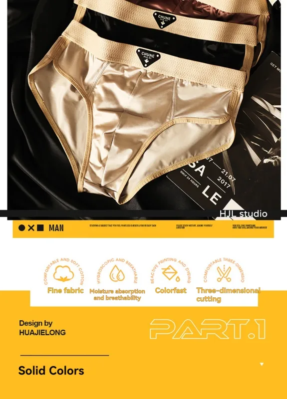 3PCS/Pack Luxury Satin-like Men's Briefs Ice Silk Hygroscopic Breathable Mesh Crotch Panties Soft High Elastic Man Underwear