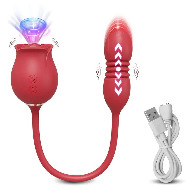 Rose-Sucking Thrusting Dildo Vibrator for Women Nipple Clit Stimulator Vibrating Egg Tongue Licking Clitoris Sucker Sex Toys