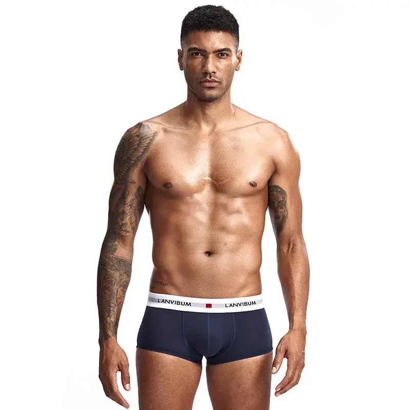 Sous-vêtements pour hommes jeunesse U surélevé taille basse coton quadrilatère pantalon couleur unie grand short pour hommes