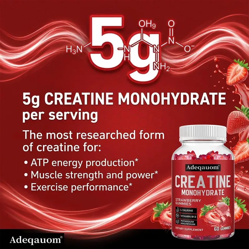 Creatine Monohydrate Gummies 5000mg Pre & Post Workout Support for Muscle Strength & Recovery Build Muscle Mass Vegan