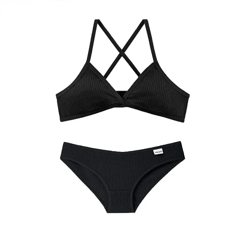 French Triangle Cup Cotton Underwear Panties Kit Breathable Wireless Underwear