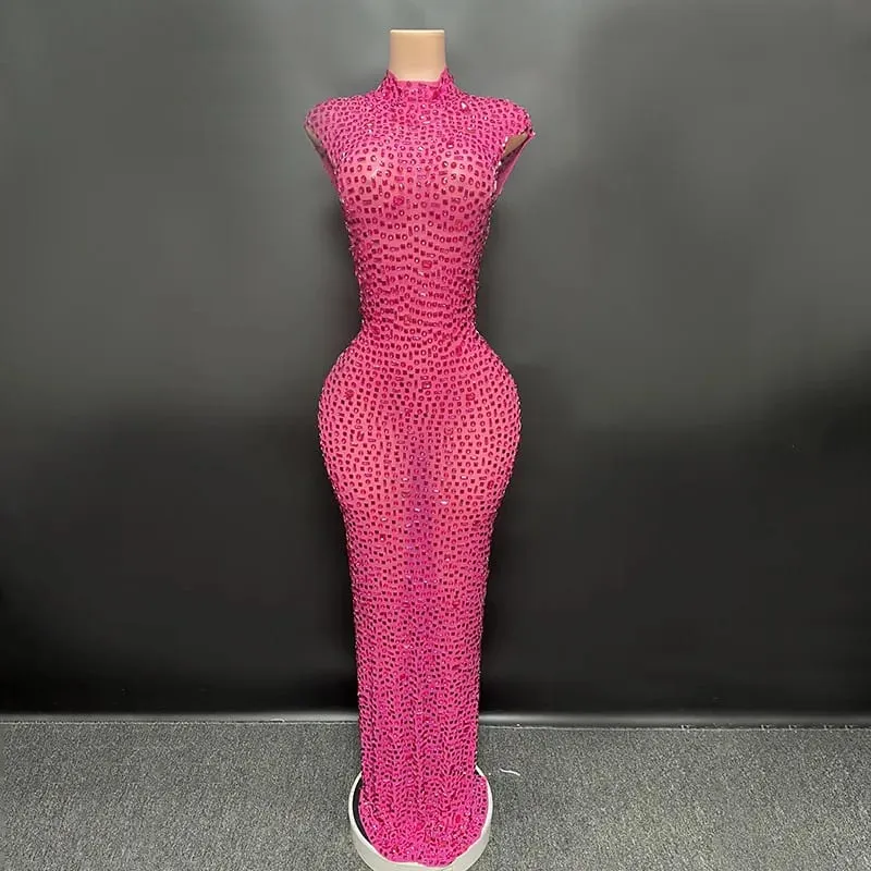 Elegantní luxusní křišťálové společenské šaty Slavnostní narozeninové šaty Nevěsta Diamantové dlouhé plesové šaty Matka Slavnostní slavnostní šaty
