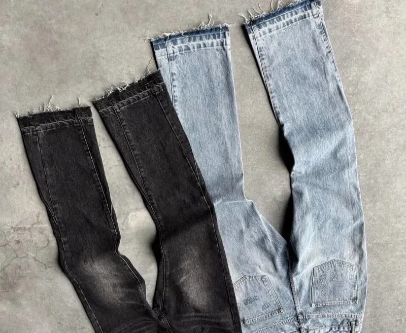Hip Hop Straight Leg Pants Gothic Fringed Casual Micro Flared Pants Y2K Vintage Slim Fit Jeans Trendy Washed Men Women Harajuku
