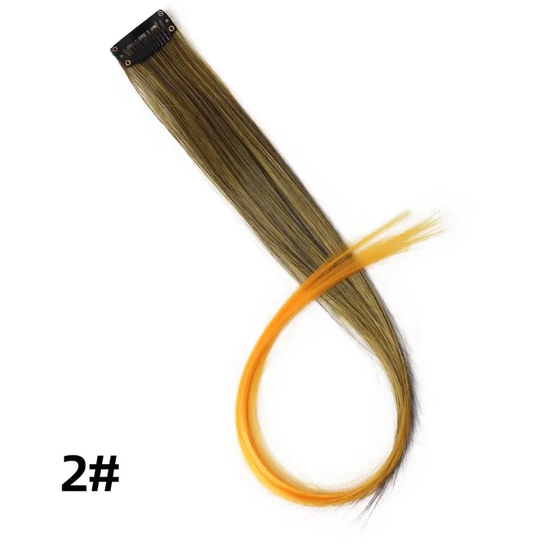 Lige farvet hårstykke Hair Extensions Clip In Highlight Regnbuehår Pink Blå Lilla Syntetisk på klips til kvinder piger — image 8