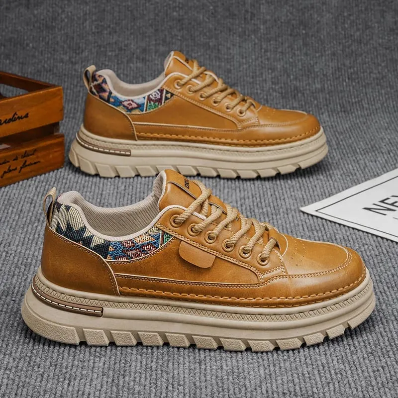 Men Spring Summer Casual Shoes Thick Sole Platform Sneakers Smooth Texture Woven Collar Lace Up Comfortable Footwear