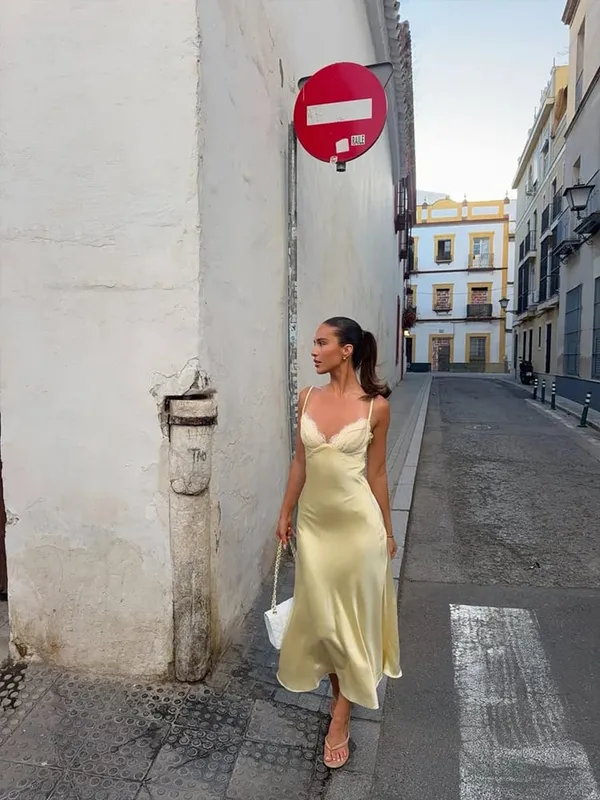 Huhugirl uzun elbiseler kaşkorse v yaka dantel Patchwork rahat parti tatil katı ince moda stil kadınlar için şık yumuşak moda