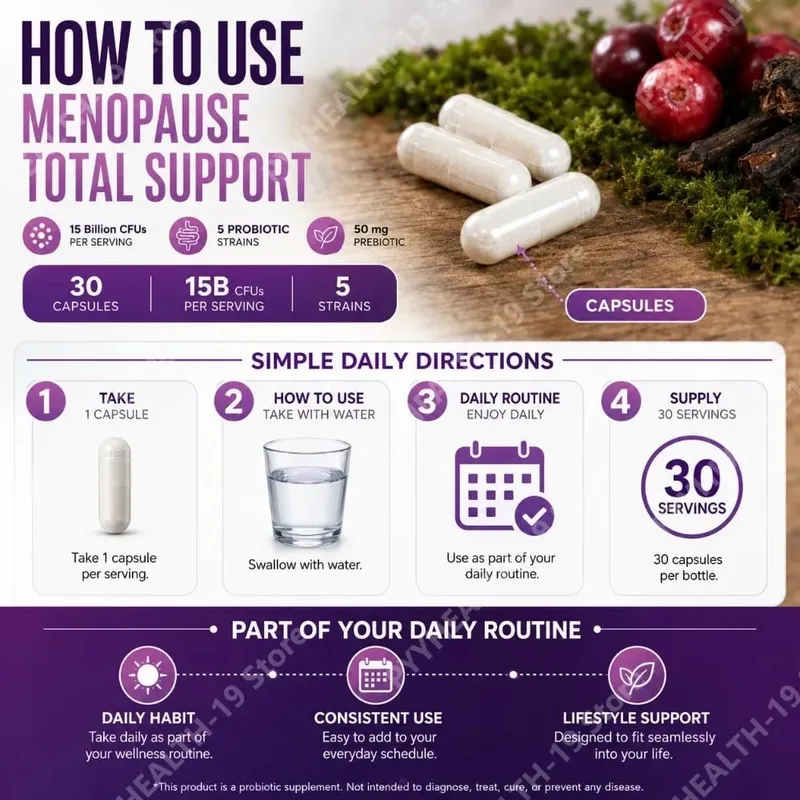 Menopause Total Support Probiotic Capsules 15 Billion CFU 5 Strains Prebiotic For Digestive Microbiome Wellness Adult 30 Count — image 5