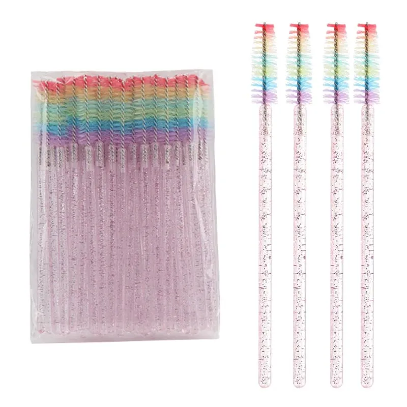 50pcs Disposable Crystal Eyelash Brush Lash Extension Makeup Brushes Mascara Wand Applicator Eyebrow Comb Rainbow Microbrush — image 11