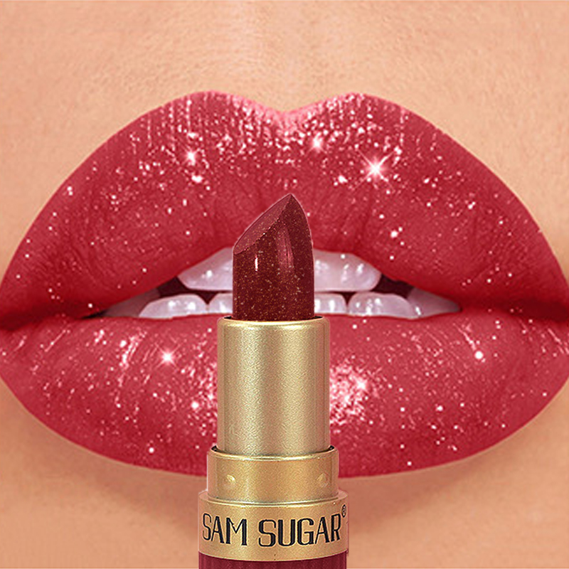 Diamond Pink Lipstick Chocolate Brown Metallic Glitter Lipstick Long-Lasting Waterproof Shimmer Pearl Sparkling Lip Gloss Makeup