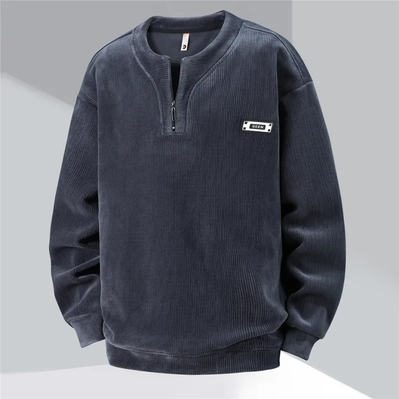 Extra Big Size Men's Sweatshirt Half Zip Pullover Corduroy Fleece Plus Large 6xl 7xl 8xl 9xl 10xl Autumn Winter Warm Casual Top