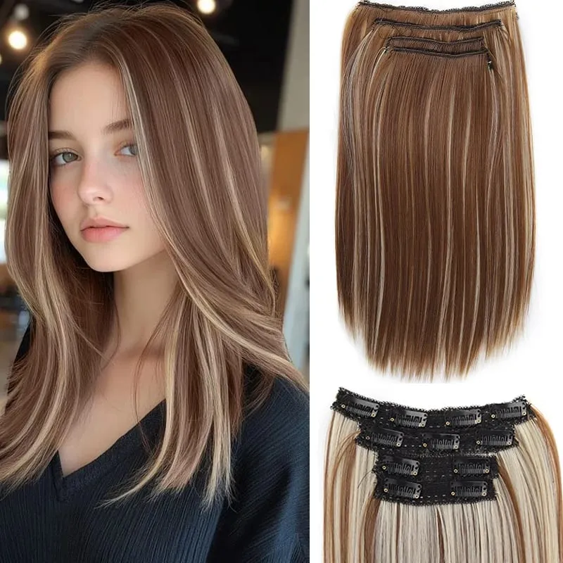 Syntetisk 4st Clip in Hair Extensions 14 tums raka hårförlängningar med BB Clips Osynligt sömlöst hårstycke för kvinnor