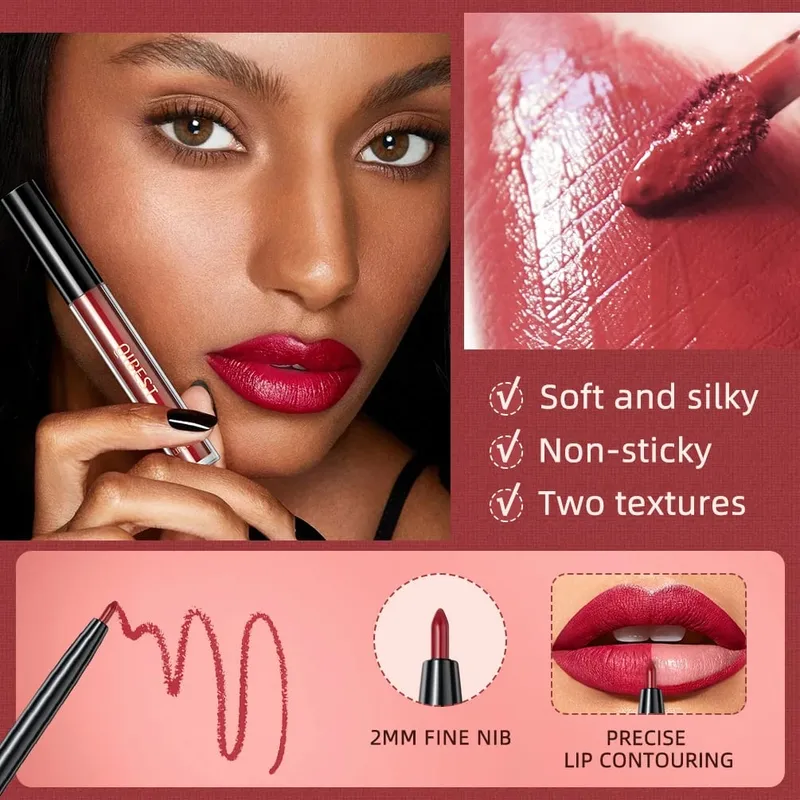 Matte Liquid Lipstick&Lip Liner&Lip Gloss 3Pcs Sets Long Lasting Non-stick Cup Red Black Purple Lip Tint Cosmetics Kits — image 4