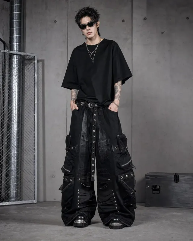 Černé pytlovité Cargo Jeans Muži Ženy Tě