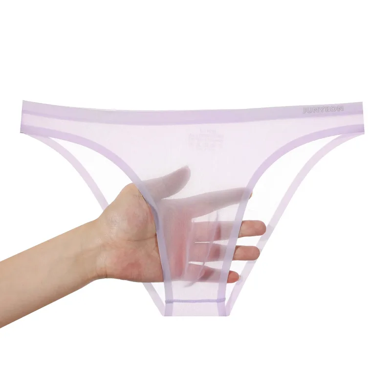 Dikişsiz çabuk kuruyan erkek külot iç çamaşırı düz renk buz ipek ultra-ince külot seksi nefes 3D kese külot iç çamaşırı