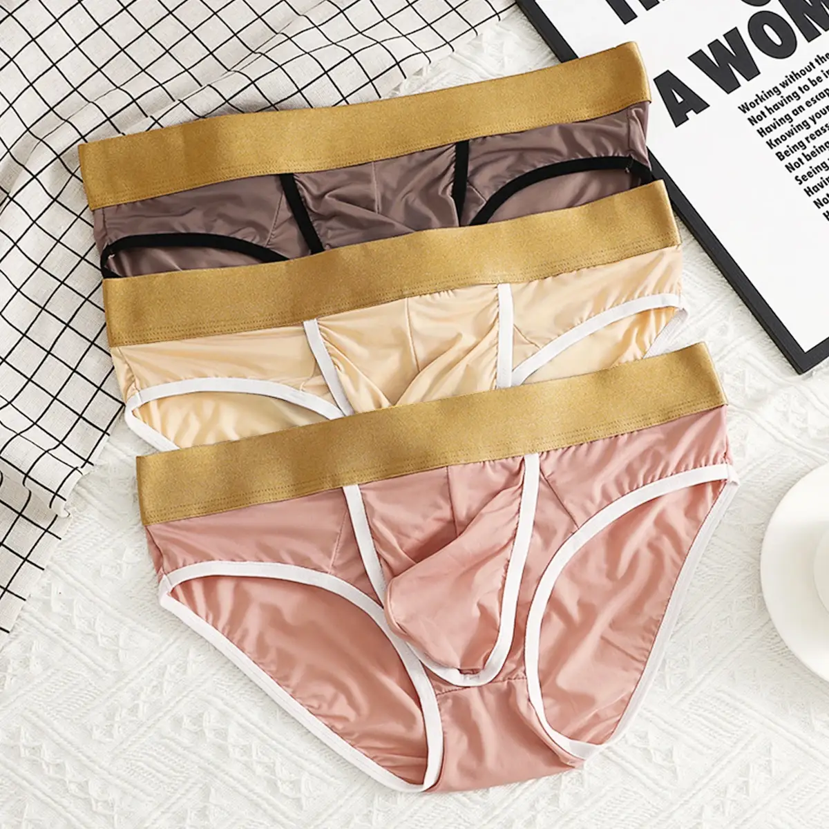 Sexy Men's Underwear Open Front Briefs Crotch Hole Male Gay Underpants Ice Silk U Convex Design Low Waist Panties