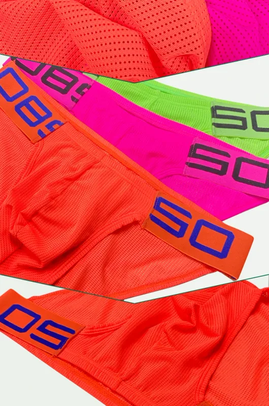 Herren-Slip aus Nylon-Mischgewebe, atmungsaktiv, Horn, Spleiß, Buchstabenprägung, breiter elastischer Bund, fluoreszierende Farbe, sexy Unterwäsche