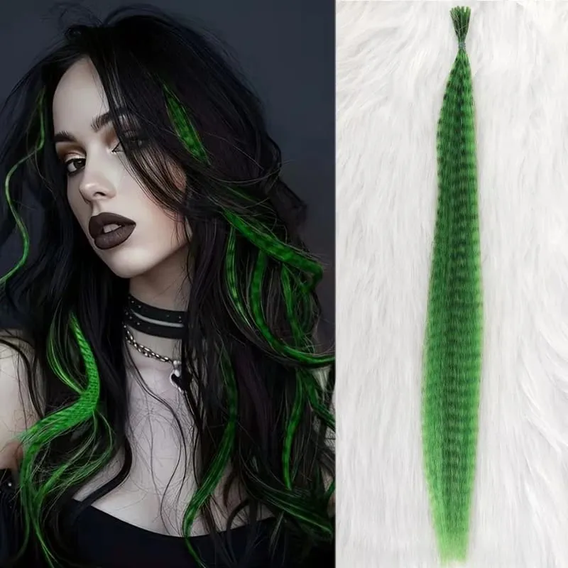 10 Buah Ekstensi Bulu Sintetis Pelangi Multiwarna Pengaya Rambut 16 Inci Cocok untuk Wanita — image 16