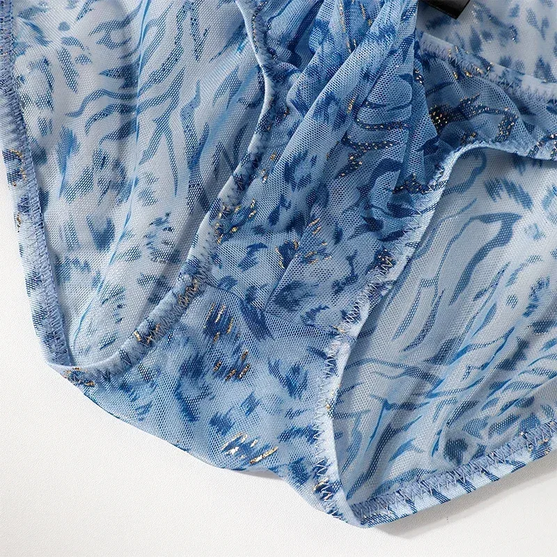 Men Leopard Printed Mesh Underwear Ice Silk Thin Breathable Low Waist Quick Dry Cool Summer Mens Briefs Panties