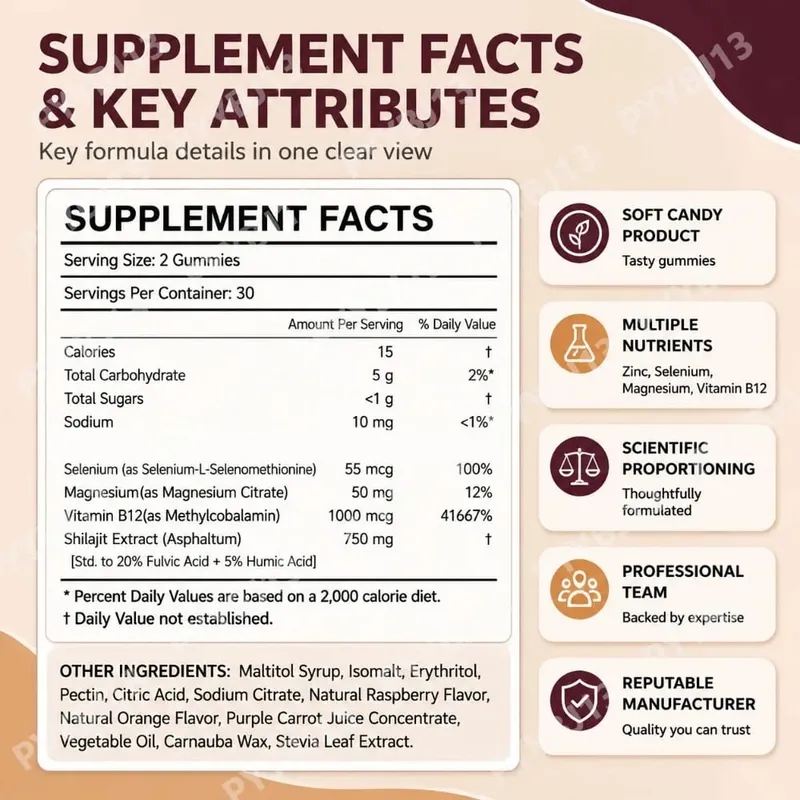 Shilajit Gummies 60 Gummies Himalayan Mineral Supplement with Fulvic Humic Acid Zinc Selenium Magnesium for Immunity Energy