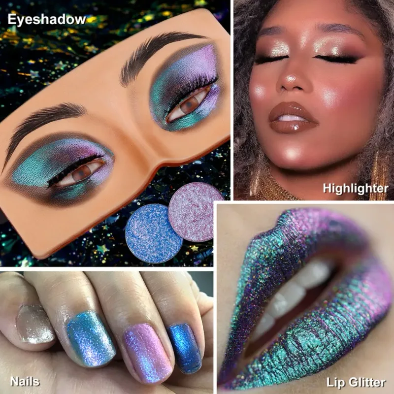 Paleta de sombras camaleão vegano de 4 cores, maquiagem de marca própria, atacado, logotipo personalizado, sombra de olhos com mudança de cor