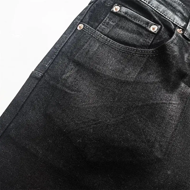 Jeans Men Fashion Classic style Retro Wash black paint Hole Repair Low Rise Stretch Skinny Pleated Ripped Frayed Jeans Trousers — image 5